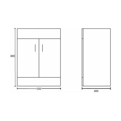 [BFORW500E] Balterley 500mm 2 Door Gloss White Floor Standing Cabinet With Basin - Technical Drawing