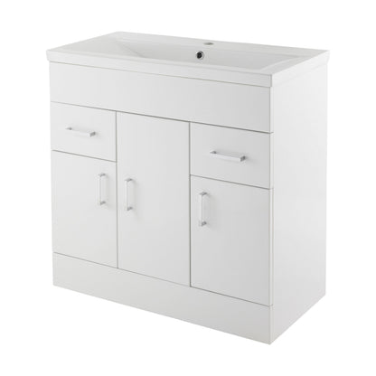 [BFORW800E] Balterley 800mm 3 Door 2 Drawer Gloss White Floor Standing Cabinet With Basin - Cutout