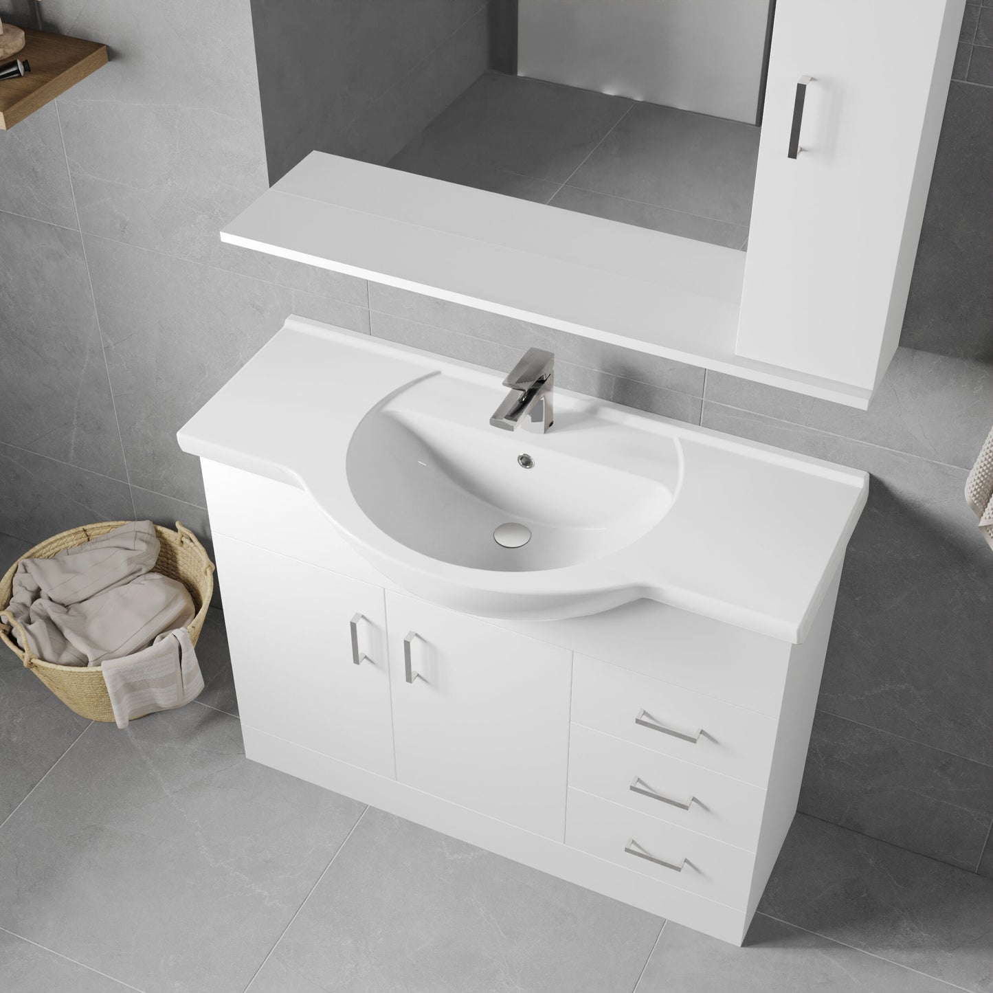 [BFORY1050] Hamstall Contemporary Floor Standing Vanity Unit with Round Ceramic Basin – Gloss White, Choice of Doors, Drawers & Sizes - Lifestyle 2