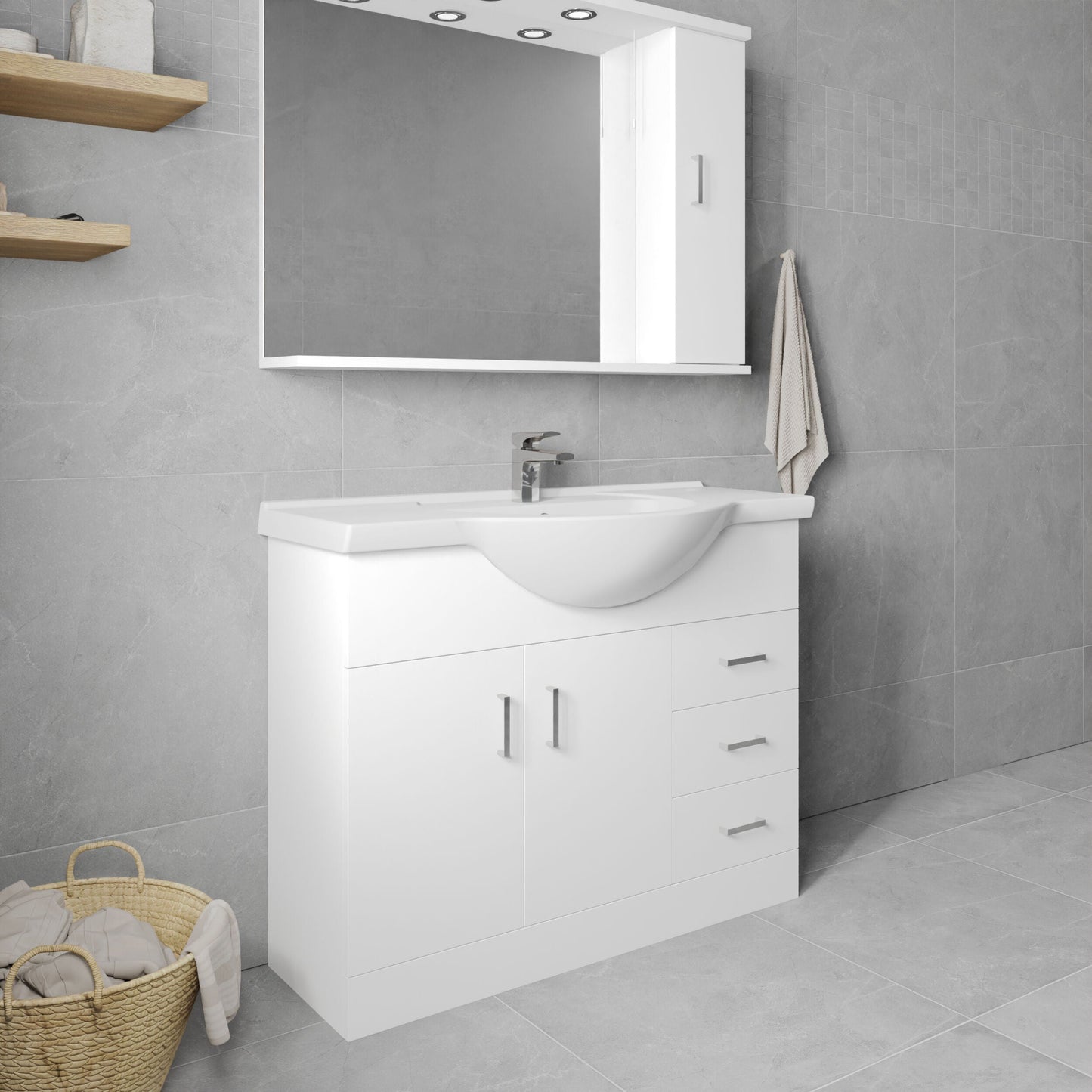 [BFORY1050] Hamstall Contemporary Floor Standing Vanity Unit with Round Ceramic Basin – Gloss White, Choice of Doors, Drawers & Sizes - Lifestyle 3