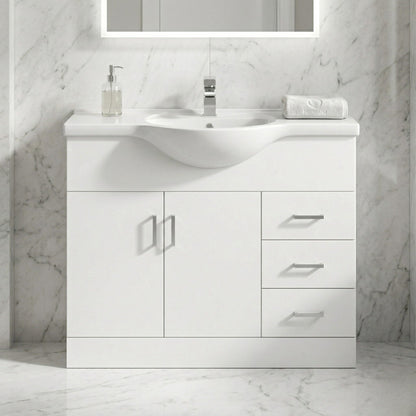 [BFORY1050] Hamstall Contemporary Floor Standing Vanity Unit with Round Ceramic Basin – Gloss White, Choice of Doors, Drawers & Sizes - Silo