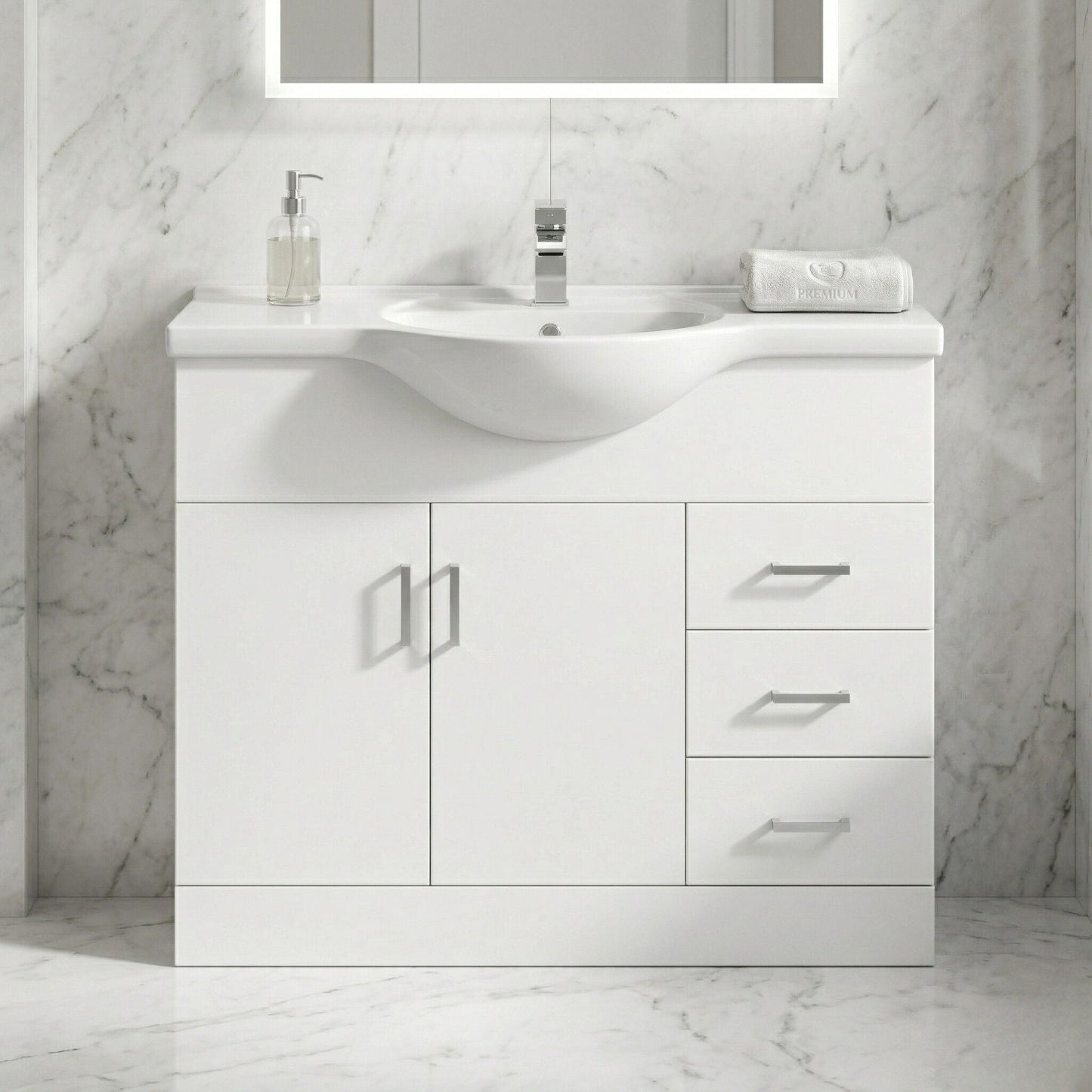 [BFORY1050] Hamstall Contemporary Floor Standing Vanity Unit with Round Ceramic Basin – Gloss White, Choice of Doors, Drawers & Sizes - Silo