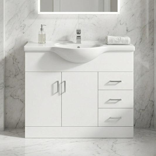 [BFORY1050] Hamstall Contemporary Floor Standing Vanity Unit with Round Ceramic Basin – Gloss White, Choice of Doors, Drawers & Sizes - Silo