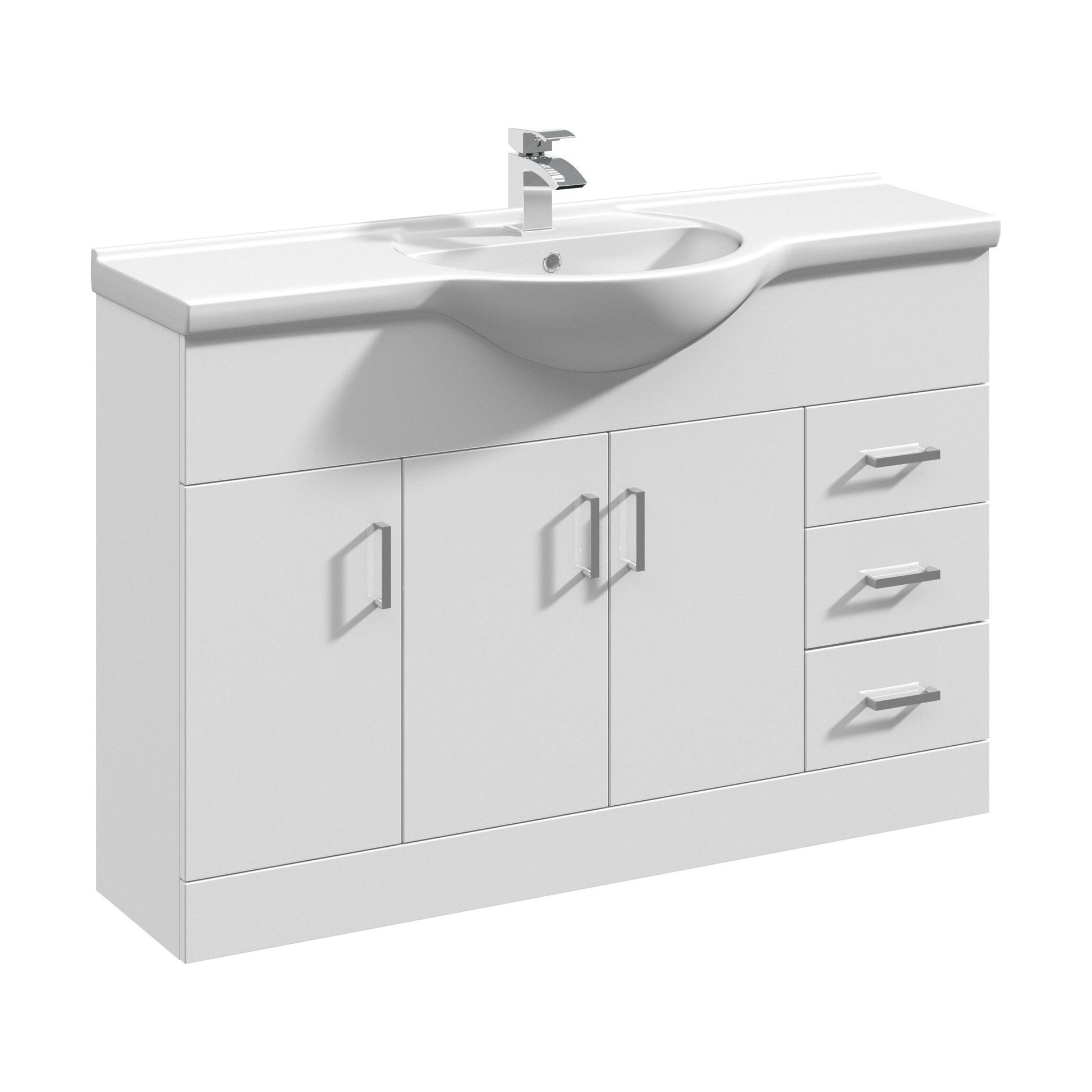 [BFORY1200] Hamstall Contemporary Floor Standing Vanity Unit with Round Ceramic Basin – Gloss White, Choice of Doors, Drawers & Sizes - Cutout