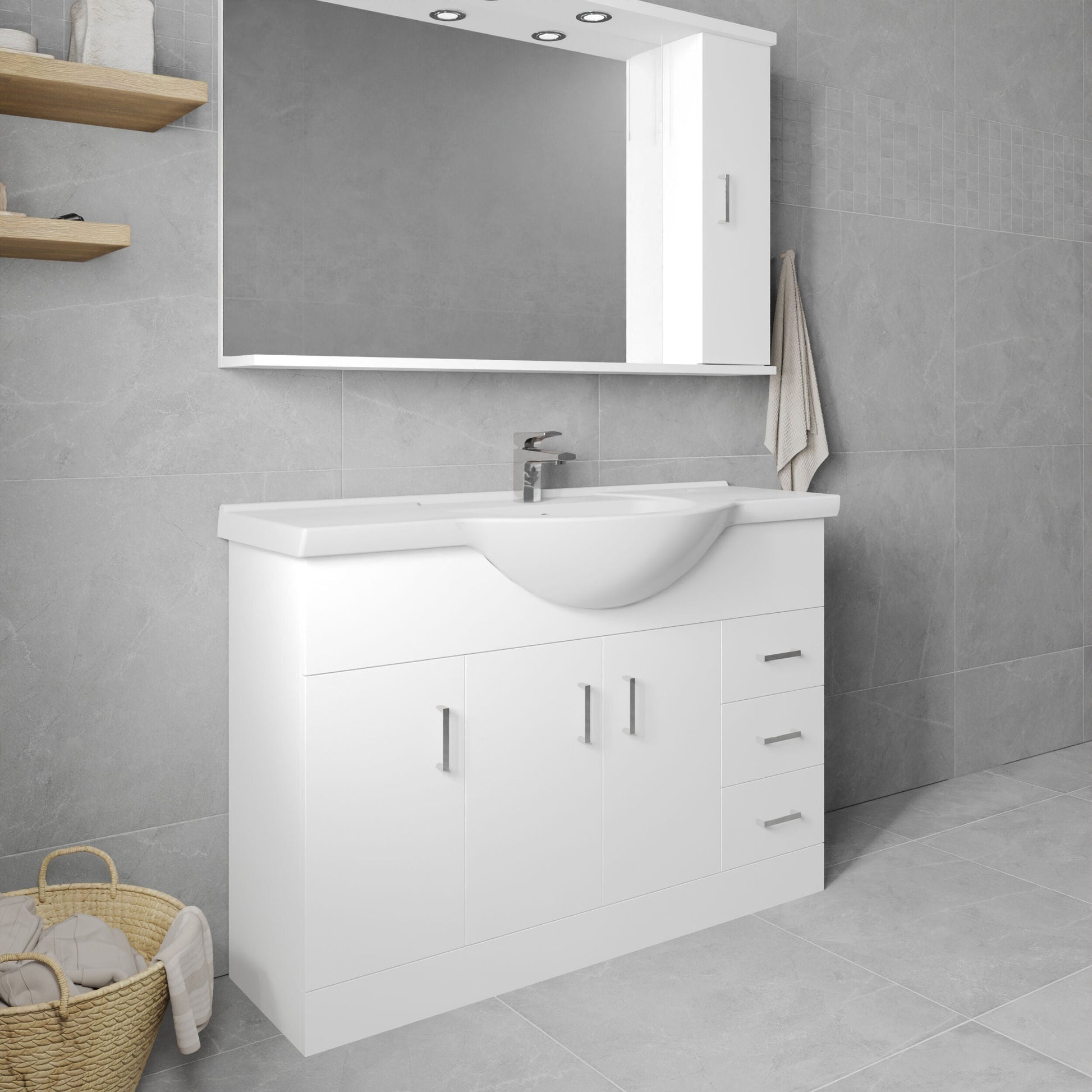 [BFORY1200] Hamstall Contemporary Floor Standing Vanity Unit with Round Ceramic Basin – Gloss White, Choice of Doors, Drawers & Sizes - Lifestyle 3