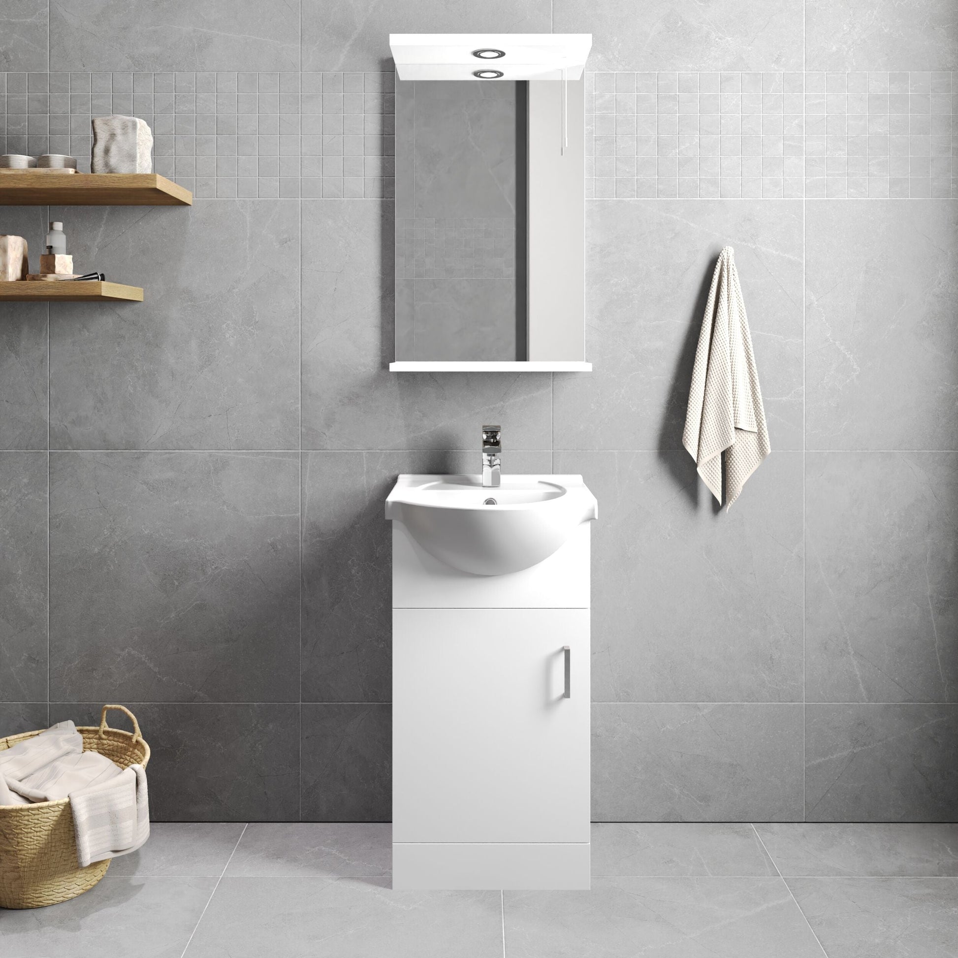 [BFORY450] Hamstall Contemporary Floor Standing Vanity Unit with Round Ceramic Basin – Gloss White, Choice of Doors, Drawers & Sizes - Lifestyle 1