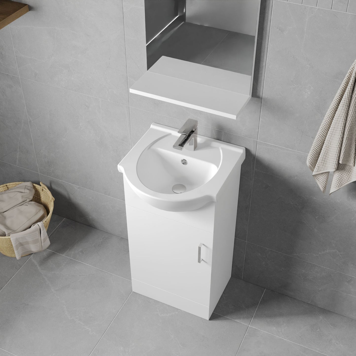 [BFORY450] Hamstall Contemporary Floor Standing Vanity Unit with Round Ceramic Basin – Gloss White, Choice of Doors, Drawers & Sizes - Lifestyle 2