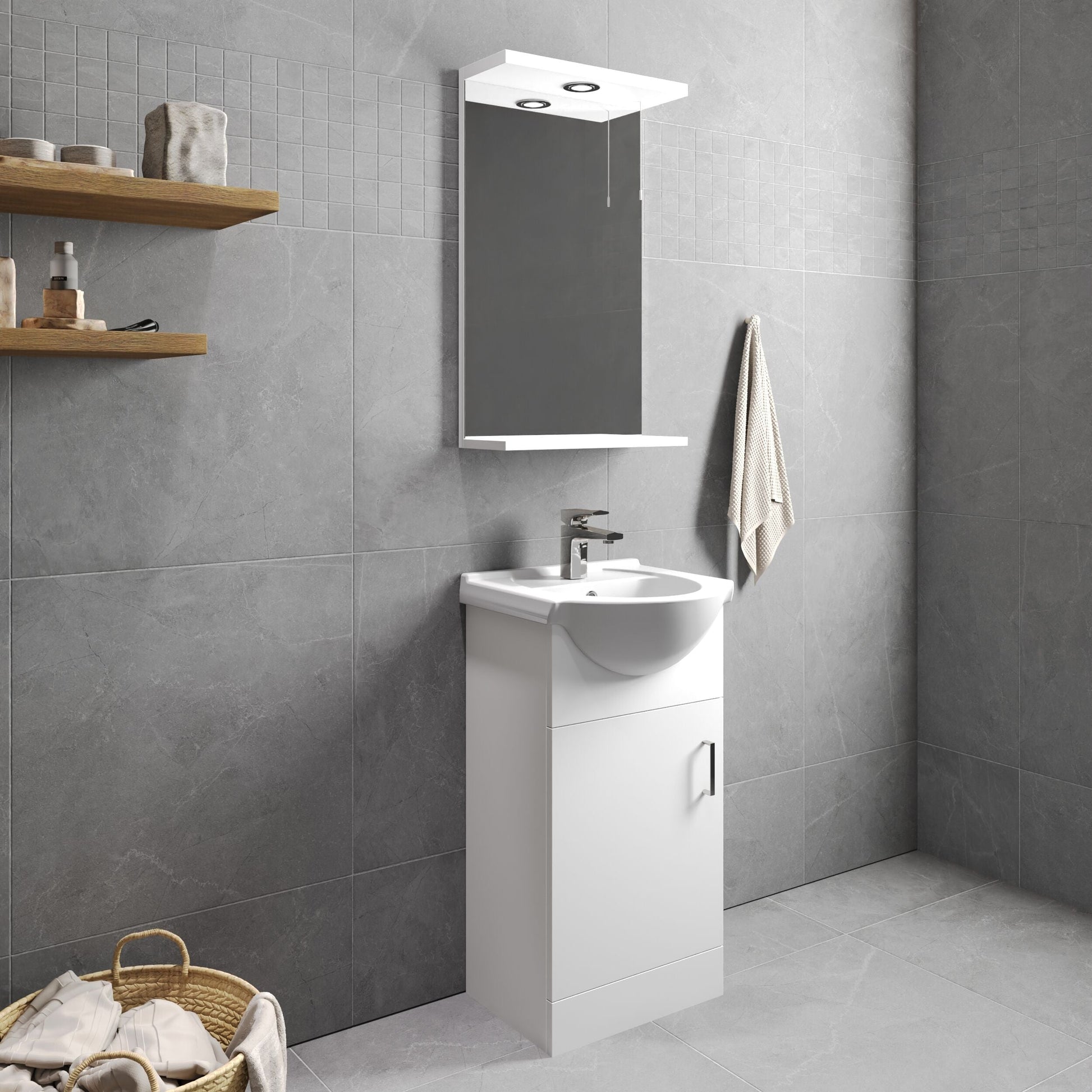 [BFORY450] Hamstall Contemporary Floor Standing Vanity Unit with Round Ceramic Basin – Gloss White, Choice of Doors, Drawers & Sizes - Lifestyle 3