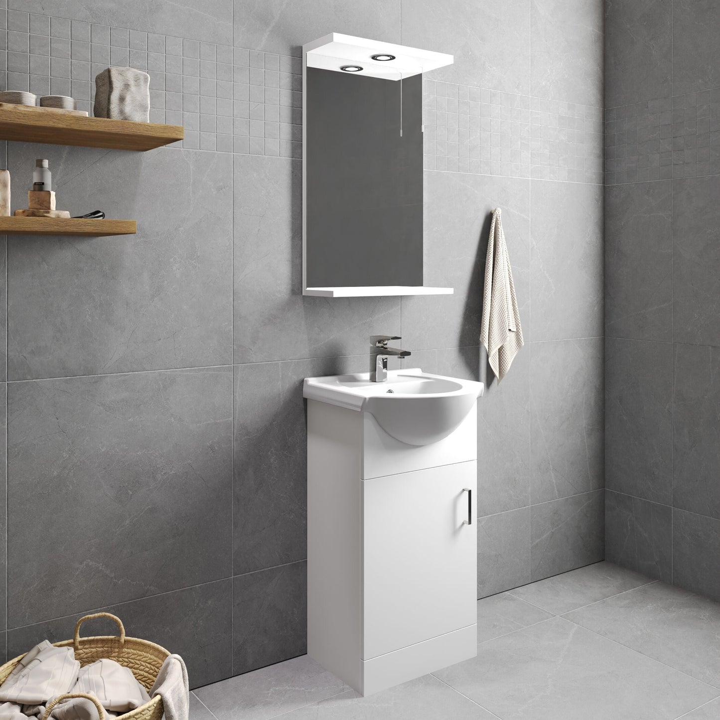 [BFORY450] Hamstall Contemporary Floor Standing Vanity Unit with Round Ceramic Basin – Gloss White, Choice of Doors, Drawers & Sizes - Lifestyle 3