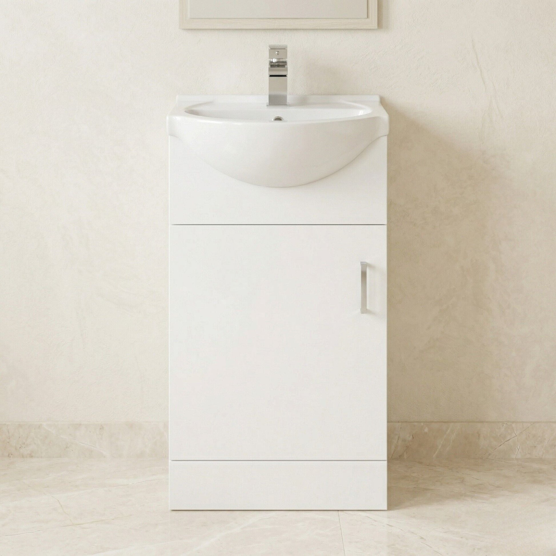 [BFORY450] Hamstall Contemporary Floor Standing Vanity Unit with Round Ceramic Basin – Gloss White, Choice of Doors, Drawers & Sizes - Silo