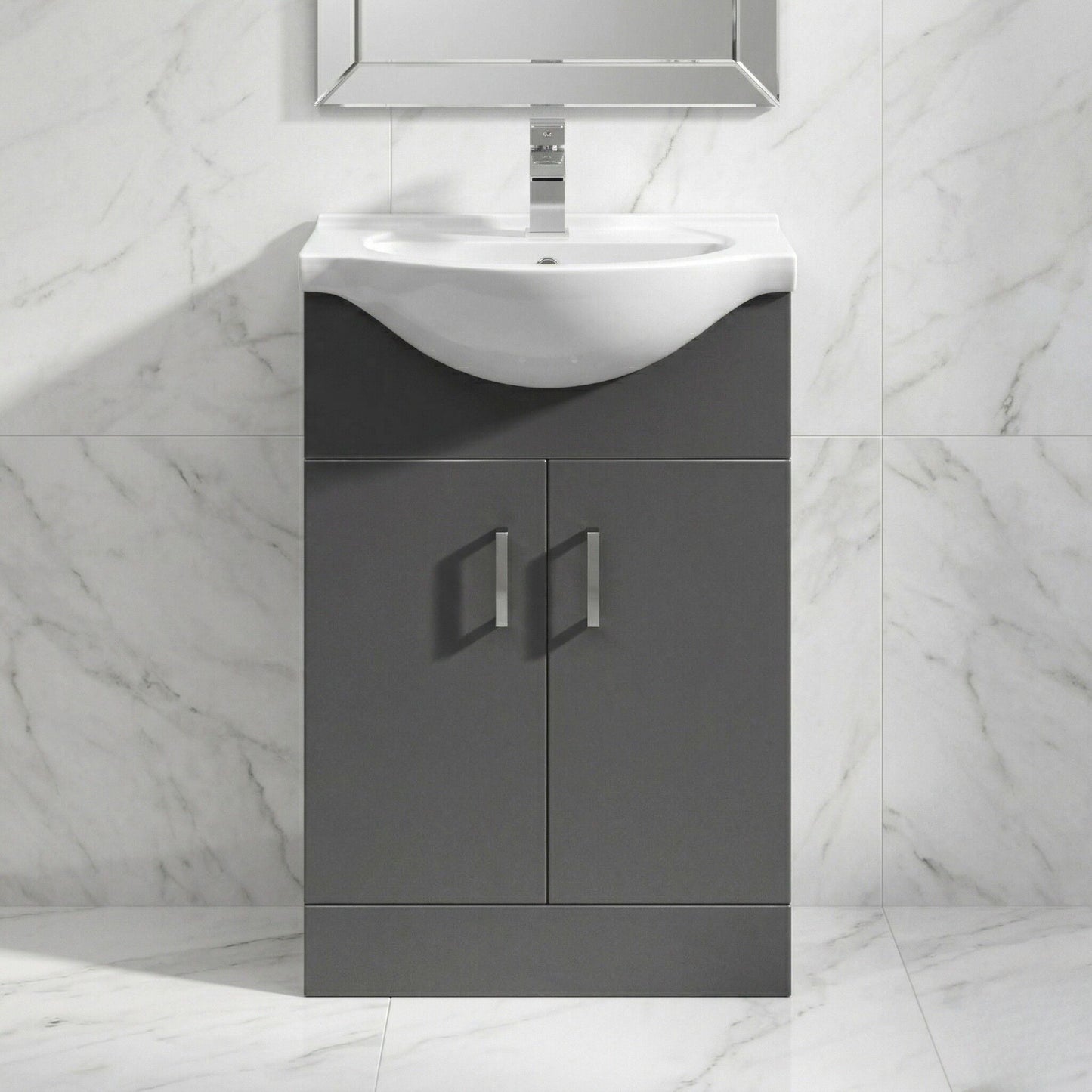 [BFORY550SB] Hamstall Dark Grey Floor Standing Vanity Unit with Basin - Soft Close Doors, Choice of Size & Basin Style - Silo