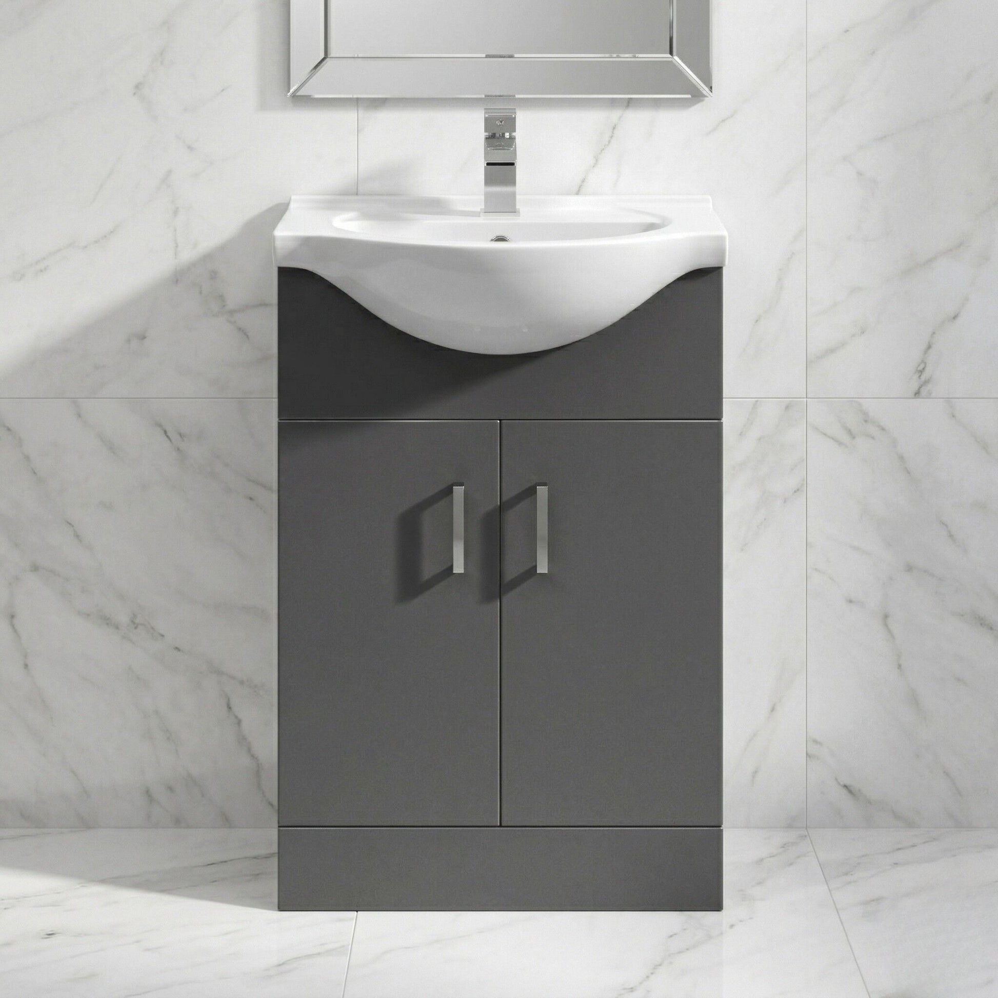 [BFORY550SB] Hamstall Dark Grey Floor Standing Vanity Unit with Basin - Soft Close Doors, Choice of Size & Basin Style - Silo