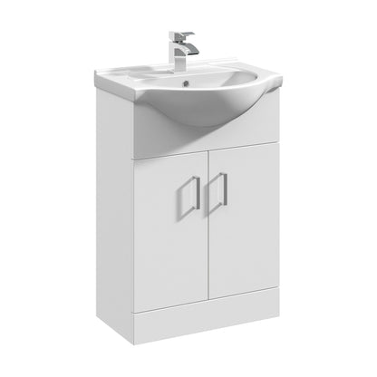 [BFORY550] Hamstall Contemporary Floor Standing Vanity Unit with Round Ceramic Basin – Gloss White, Choice of Doors, Drawers & Sizes - Cutout
