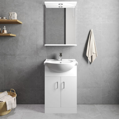 [BFORY550] Hamstall Contemporary Floor Standing Vanity Unit with Round Ceramic Basin – Gloss White, Choice of Doors, Drawers & Sizes - Lifestyle 1