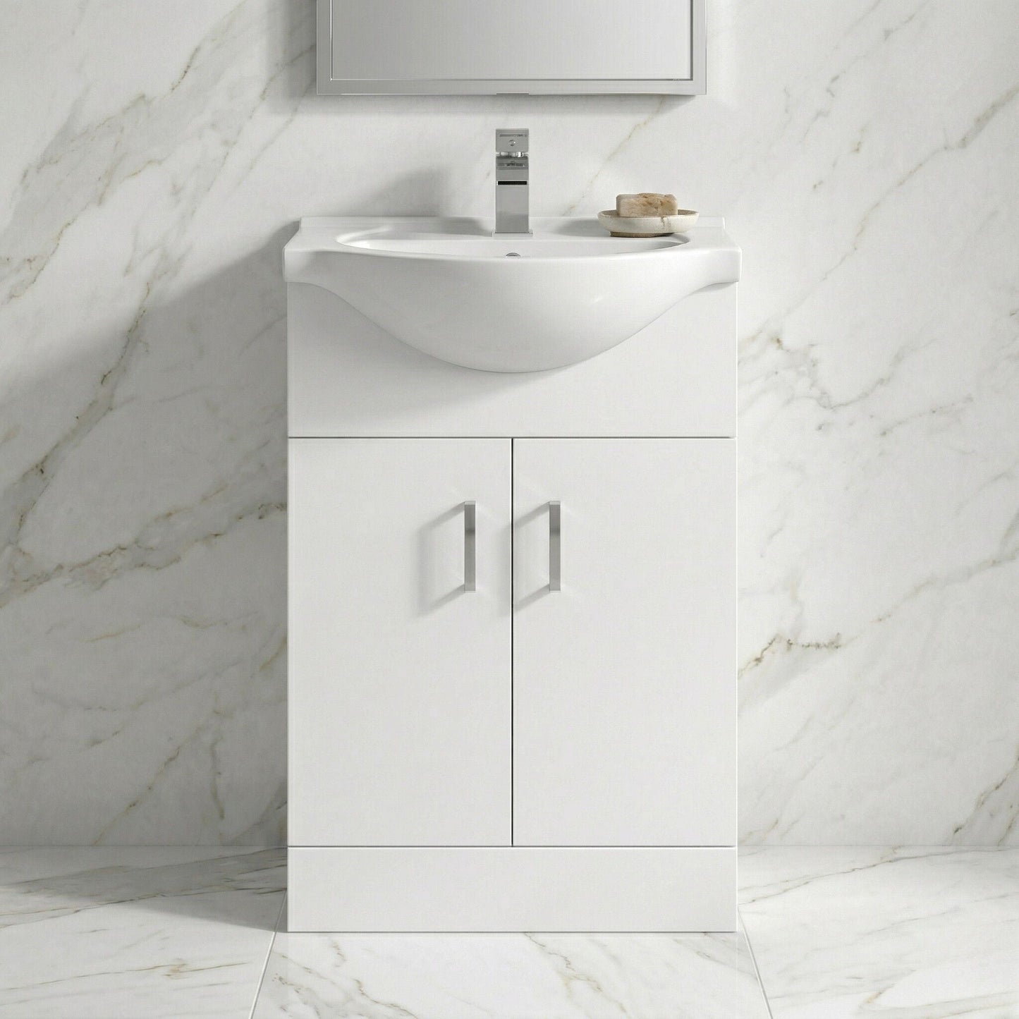 [BFORY550] Hamstall Contemporary Floor Standing Vanity Unit with Round Ceramic Basin – Gloss White, Choice of Doors, Drawers & Sizes - Silo