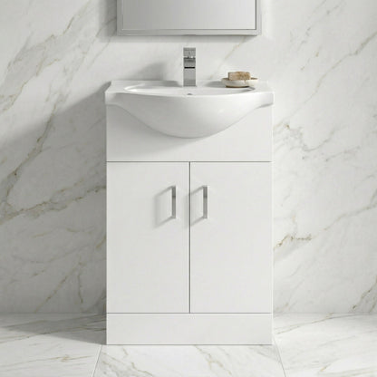 [BFORY550] Hamstall Contemporary Floor Standing Vanity Unit with Round Ceramic Basin – Gloss White, Choice of Doors, Drawers & Sizes - Silo