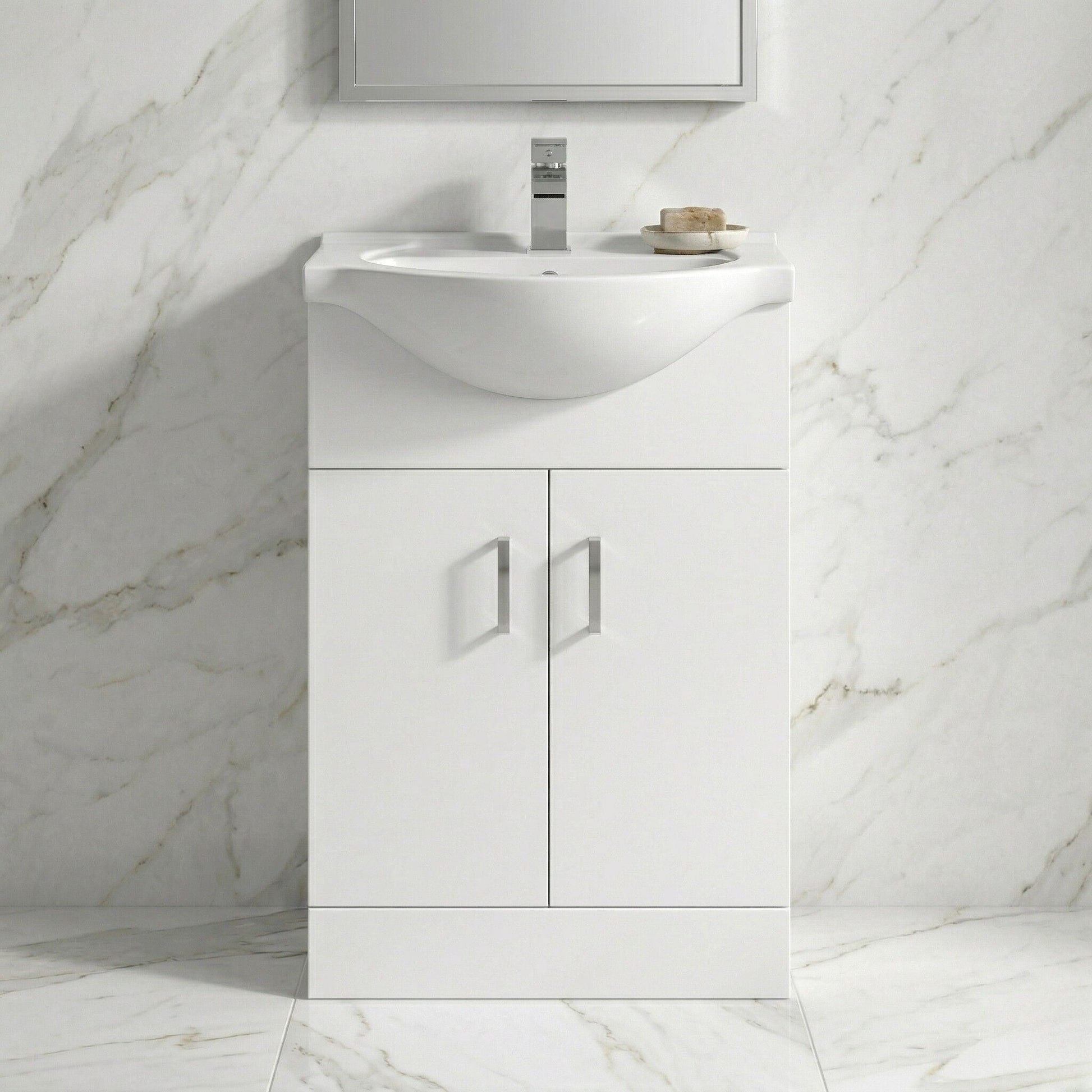 [BFORY550] Hamstall Contemporary Floor Standing Vanity Unit with Round Ceramic Basin – Gloss White, Choice of Doors, Drawers & Sizes - Silo