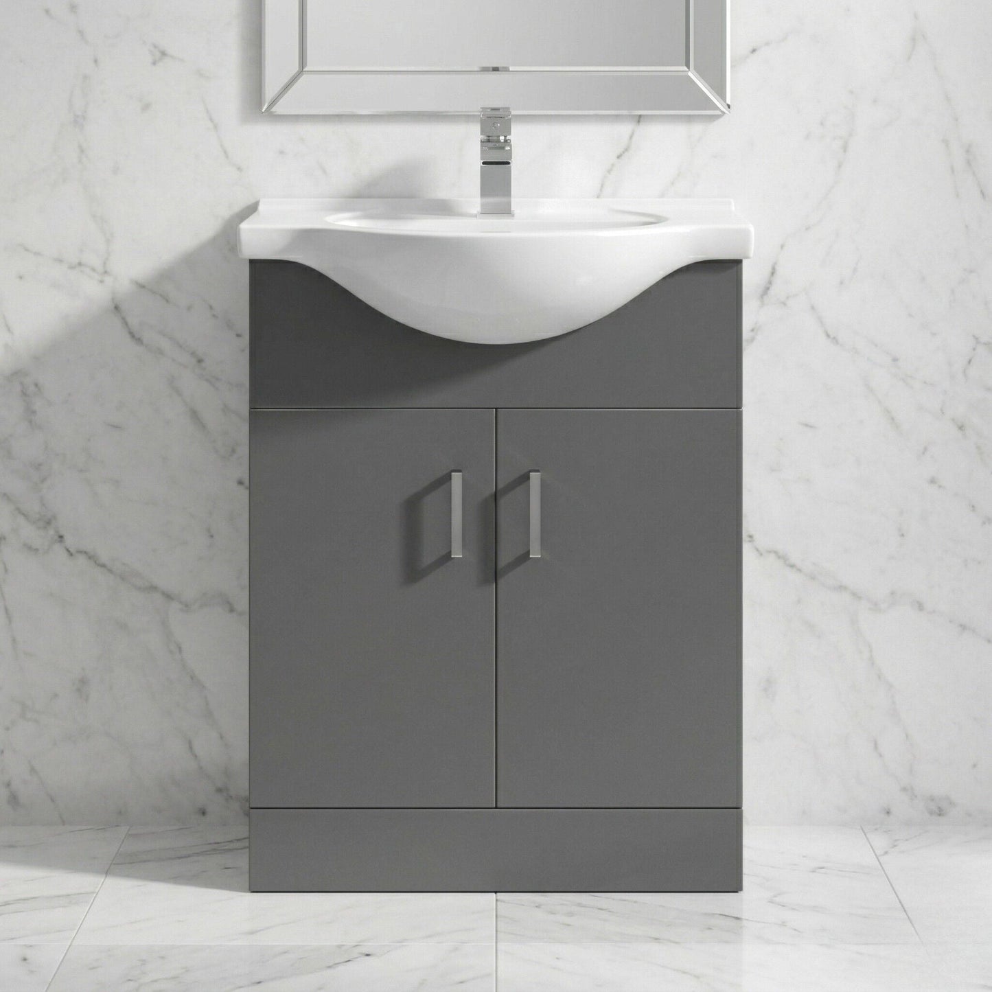 [BFORY650SB] Hamstall Dark Grey Floor Standing Vanity Unit with Basin - Soft Close Doors, Choice of Size & Basin Style - Silo
