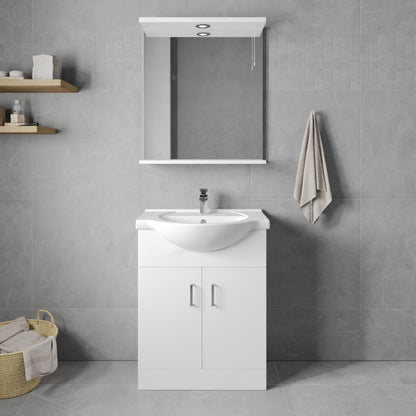 [BFORY650] Hamstall Contemporary Floor Standing Vanity Unit with Round Ceramic Basin – Gloss White, Choice of Doors, Drawers & Sizes - Lifestyle 1