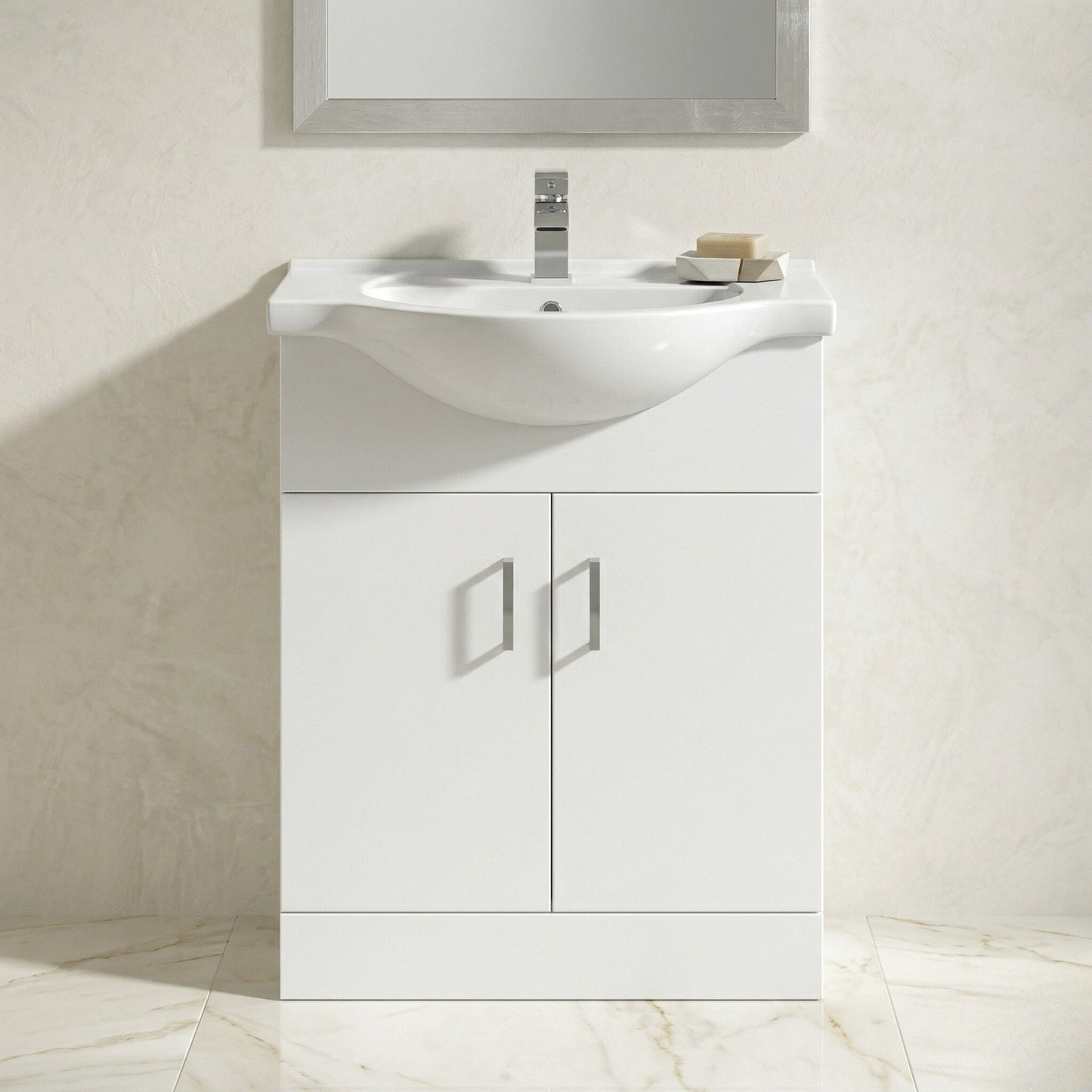 [BFORY650] Hamstall Contemporary Floor Standing Vanity Unit with Round Ceramic Basin – Gloss White, Choice of Doors, Drawers & Sizes - Silo