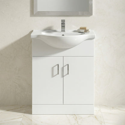 [BFORY650] Hamstall Contemporary Floor Standing Vanity Unit with Round Ceramic Basin – Gloss White, Choice of Doors, Drawers & Sizes - Silo