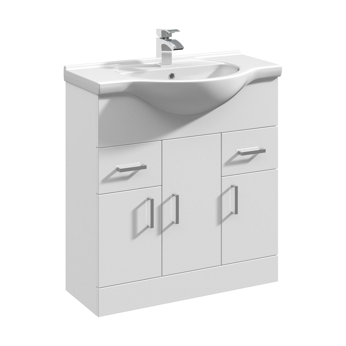 [BFORY750] Hamstall Contemporary Floor Standing Vanity Unit with Round Ceramic Basin – Gloss White, Choice of Doors, Drawers & Sizes - Cutout