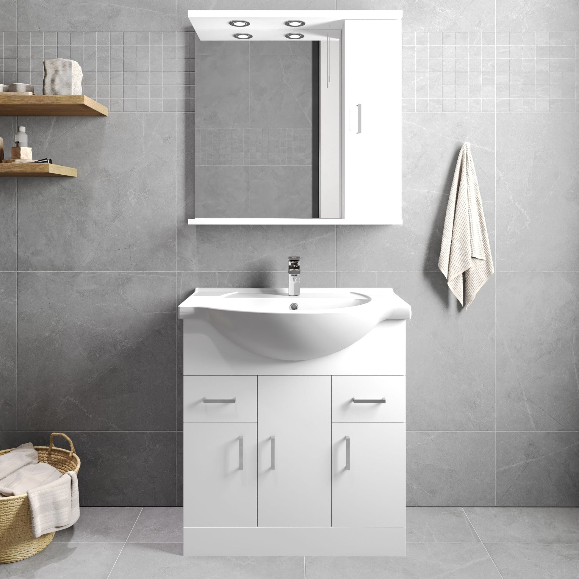 [BFORY750] Hamstall Contemporary Floor Standing Vanity Unit with Round Ceramic Basin – Gloss White, Choice of Doors, Drawers & Sizes - Lifestyle 1