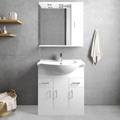 [BFORY750] Hamstall Contemporary Floor Standing Vanity Unit with Round Ceramic Basin – Gloss White, Choice of Doors, Drawers & Sizes - Lifestyle 1