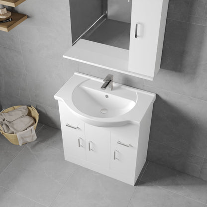 [BFORY750] Hamstall Contemporary Floor Standing Vanity Unit with Round Ceramic Basin – Gloss White, Choice of Doors, Drawers & Sizes - Lifestyle 2