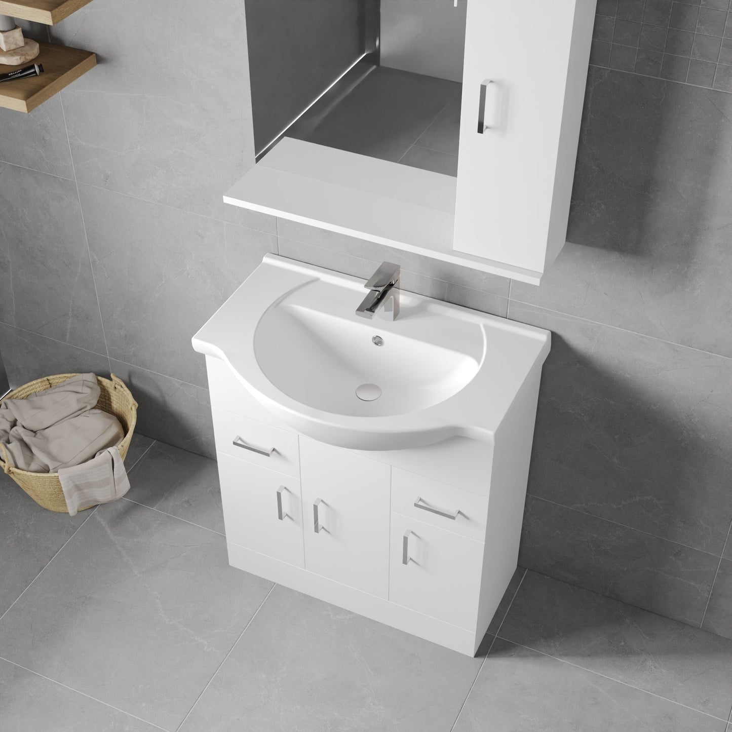 [BFORY750] Hamstall Contemporary Floor Standing Vanity Unit with Round Ceramic Basin – Gloss White, Choice of Doors, Drawers & Sizes - Lifestyle 2