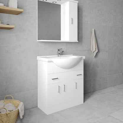 [BFORY750] Hamstall Contemporary Floor Standing Vanity Unit with Round Ceramic Basin – Gloss White, Choice of Doors, Drawers & Sizes - Lifestyle 3