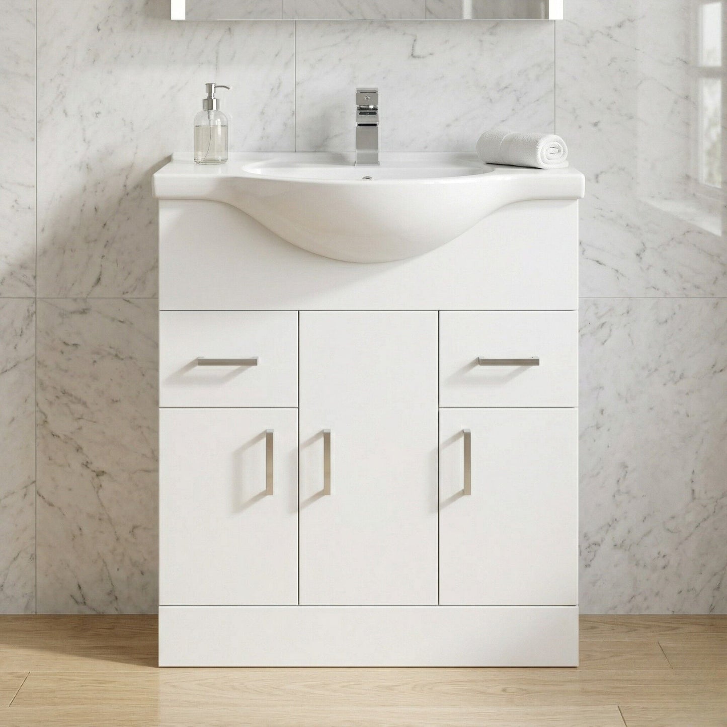 [BFORY750] Hamstall Contemporary Floor Standing Vanity Unit with Round Ceramic Basin – Gloss White, Choice of Doors, Drawers & Sizes - Silo