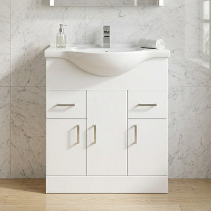 [BFORY750] Hamstall Contemporary Floor Standing Vanity Unit with Round Ceramic Basin – Gloss White, Choice of Doors, Drawers & Sizes - Silo