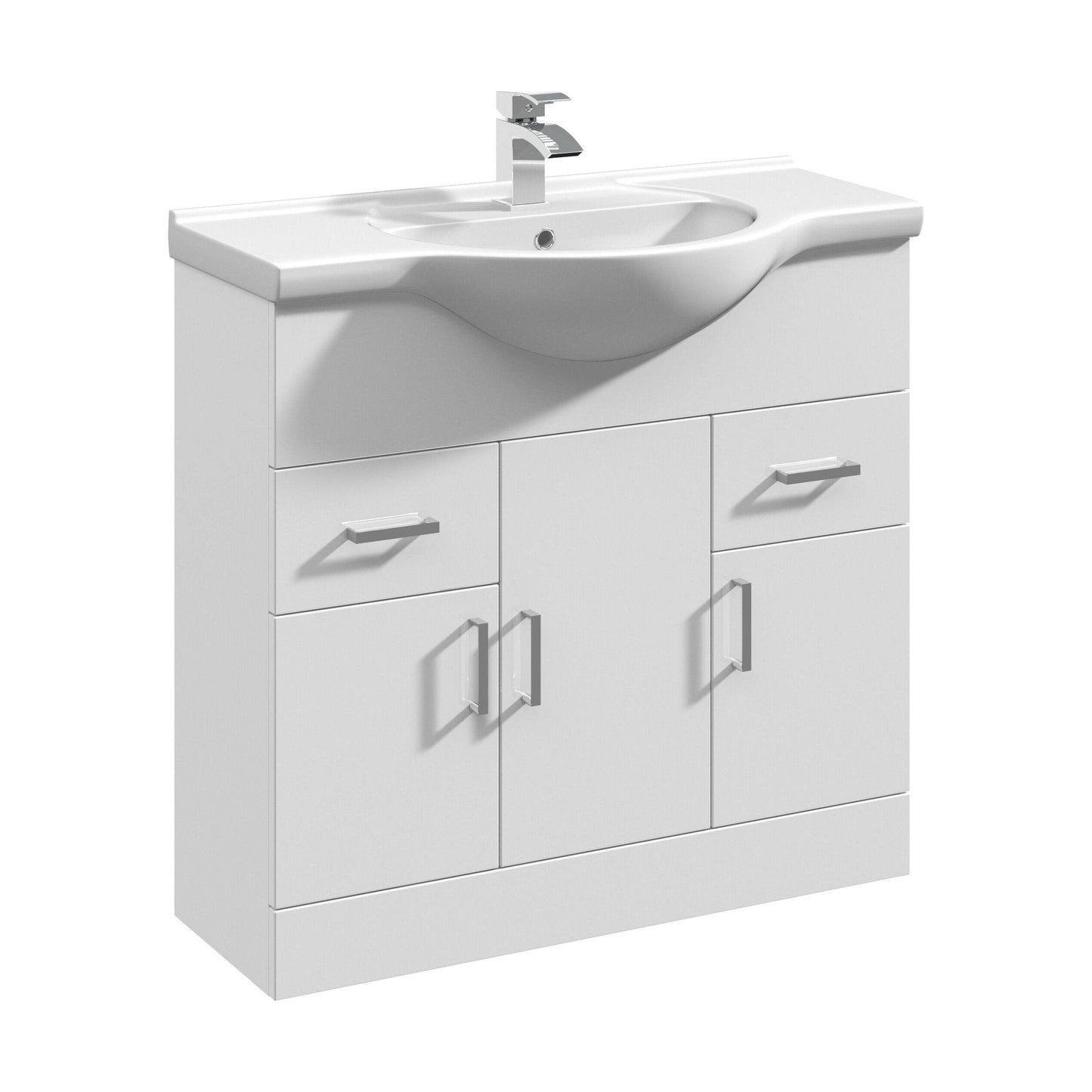 [BFORY850] Hamstall Contemporary Floor Standing Vanity Unit with Round Ceramic Basin – Gloss White, Choice of Doors, Drawers & Sizes - Cutout