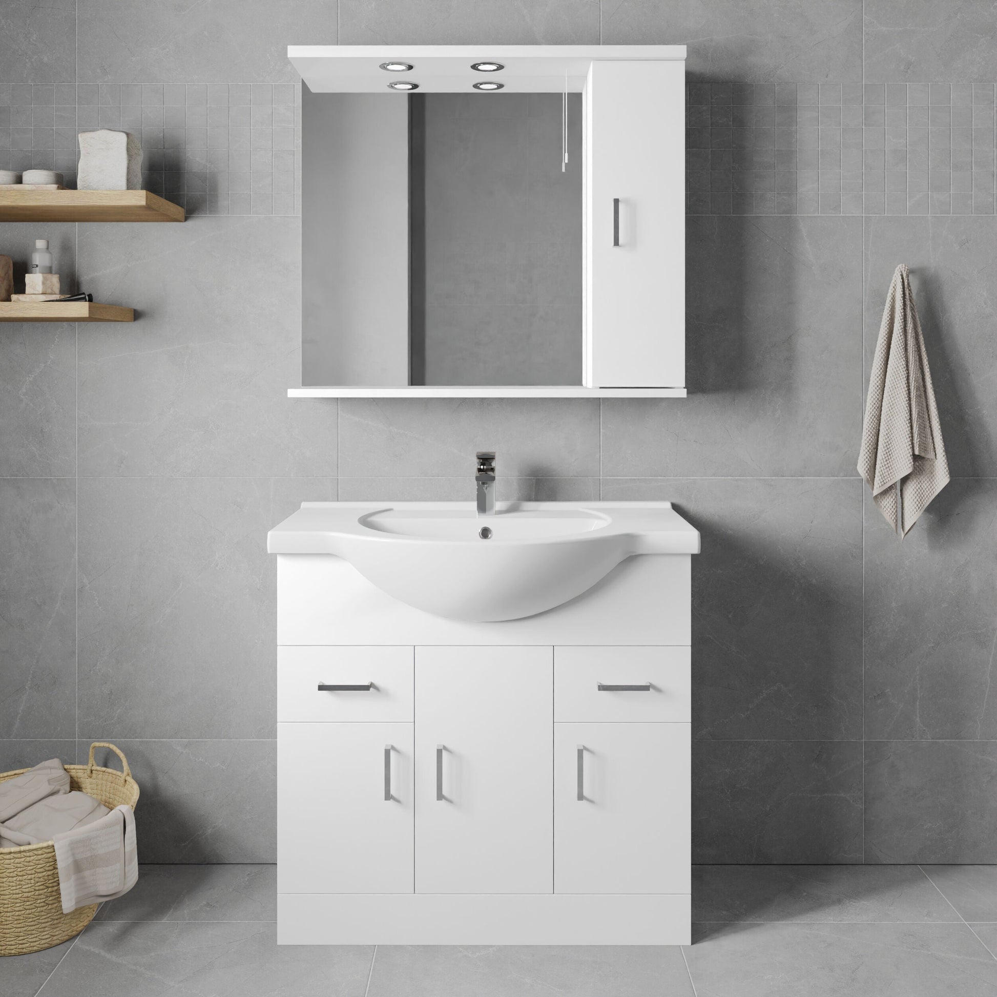 [BFORY850] Hamstall Contemporary Floor Standing Vanity Unit with Round Ceramic Basin – Gloss White, Choice of Doors, Drawers & Sizes - Lifestyle 1