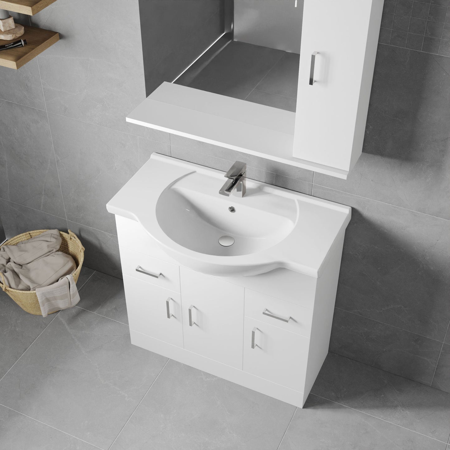 [BFORY850] Hamstall Contemporary Floor Standing Vanity Unit with Round Ceramic Basin – Gloss White, Choice of Doors, Drawers & Sizes - Lifestyle 2