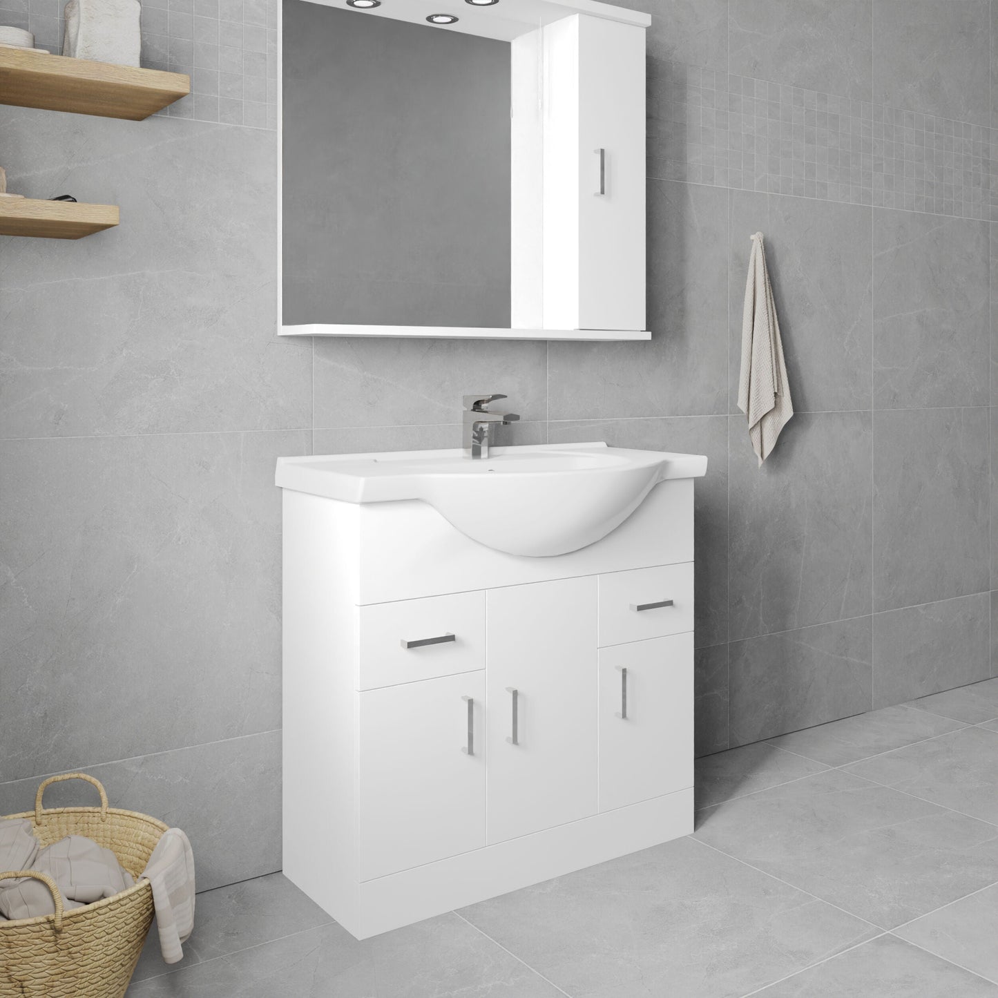 [BFORY850] Hamstall Contemporary Floor Standing Vanity Unit with Round Ceramic Basin – Gloss White, Choice of Doors, Drawers & Sizes - Lifestyle 3