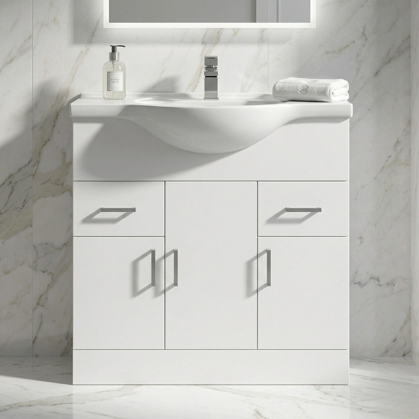 [BFORY850] Hamstall Contemporary Floor Standing Vanity Unit with Round Ceramic Basin – Gloss White, Choice of Doors, Drawers & Sizes - Silo