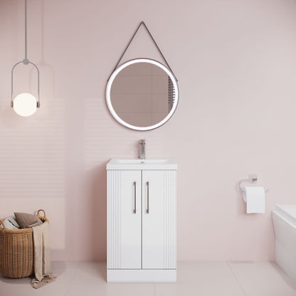 [BFPF123A] Belvide Partial Fluted 2 Door Floor Standing Vanity Unit with Mid-Edge 1 Tap Hole Ceramic Basin - Lifestyle 1