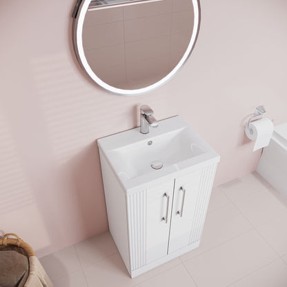 [BFPF123A] Belvide Partial Fluted 2 Door Floor Standing Vanity Unit with Mid-Edge 1 Tap Hole Ceramic Basin - Lifestyle 2