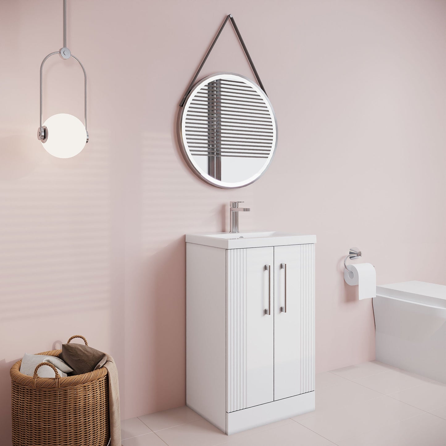 [BFPF123A] Belvide Partial Fluted 2 Door Floor Standing Vanity Unit with Mid-Edge 1 Tap Hole Ceramic Basin - Lifestyle 3