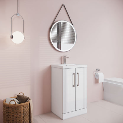 [BFPF123A] Belvide Partial Fluted 2 Door Floor Standing Vanity Unit with Mid-Edge 1 Tap Hole Ceramic Basin - Lifestyle 3