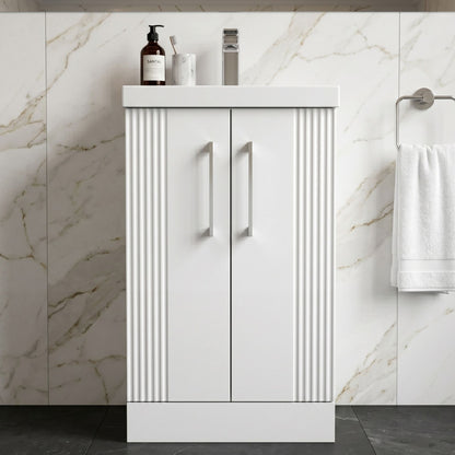 [BFPF123A] Belvide Partial Fluted 2 Door Floor Standing Vanity Unit with Mid-Edge 1 Tap Hole Ceramic Basin - Silo