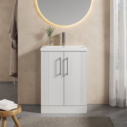 [BFPF125A] Belvide Partial Fluted 2 Door Floor Standing Vanity Unit with Mid-Edge 1 Tap Hole Ceramic Basin - Lifestyle 1