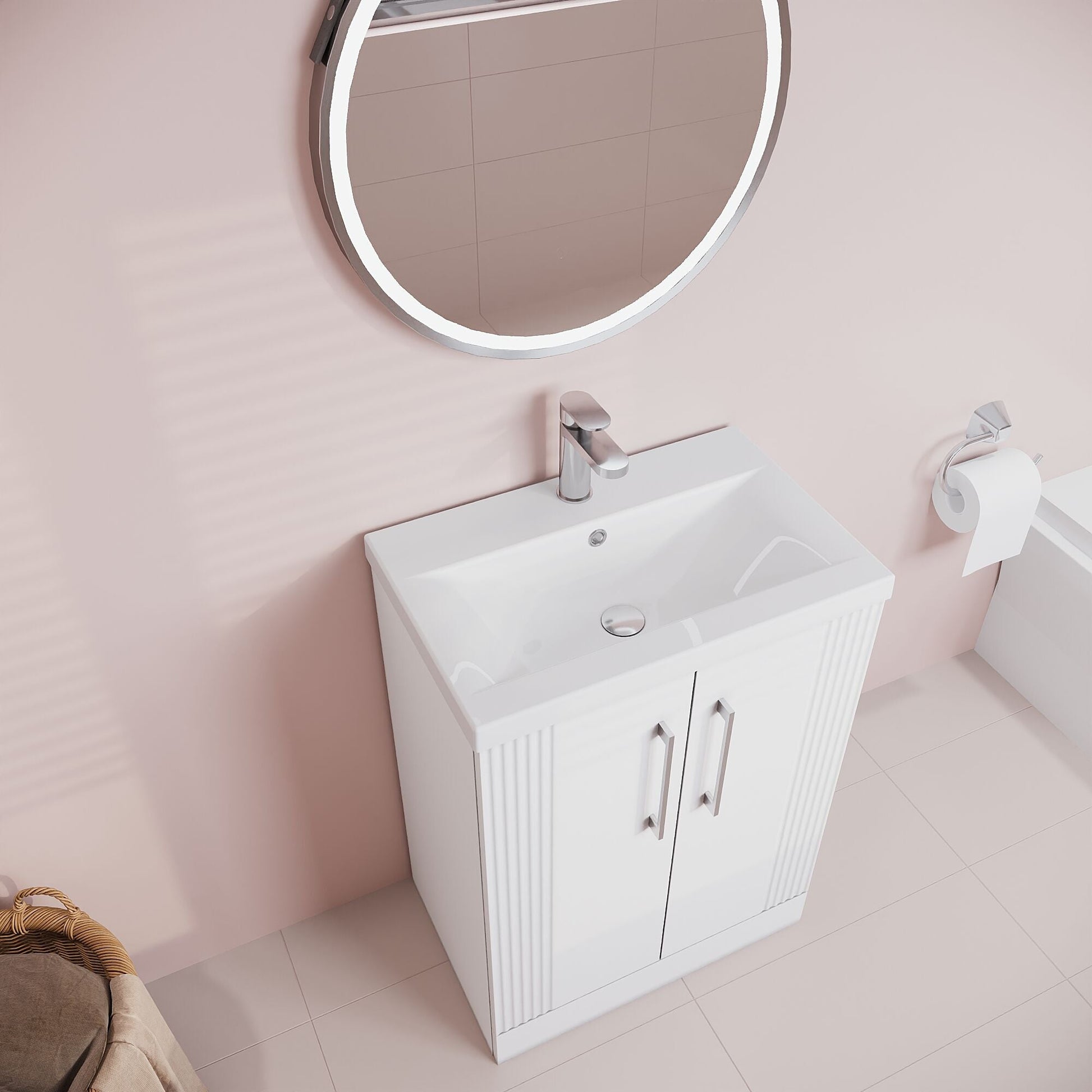 [BFPF125A] Belvide Partial Fluted 2 Door Floor Standing Vanity Unit with Mid-Edge 1 Tap Hole Ceramic Basin - Lifestyle 2
