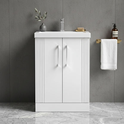 [BFPF125A] Belvide Partial Fluted 2 Door Floor Standing Vanity Unit with Mid-Edge 1 Tap Hole Ceramic Basin - Silo