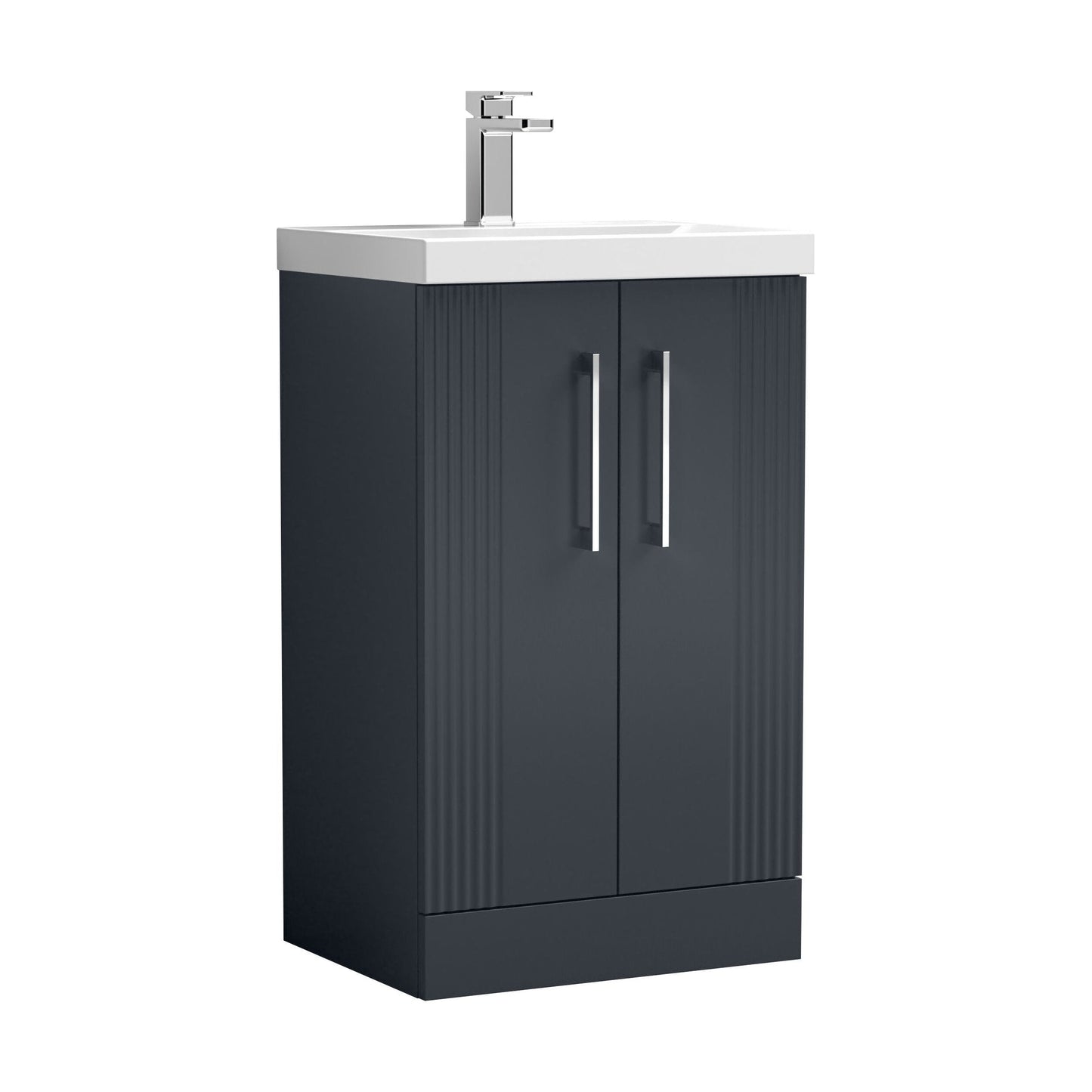 [BFPF1423A] Belvide Partial Fluted 2 Door Floor Standing Vanity Unit with Mid-Edge 1 Tap Hole Ceramic Basin - Cutout