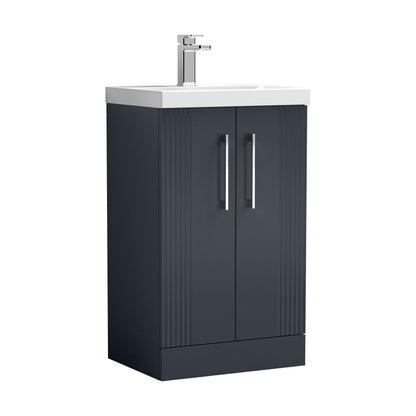 [BFPF1423A] Belvide Partial Fluted 2 Door Floor Standing Vanity Unit with Mid-Edge 1 Tap Hole Ceramic Basin - Cutout