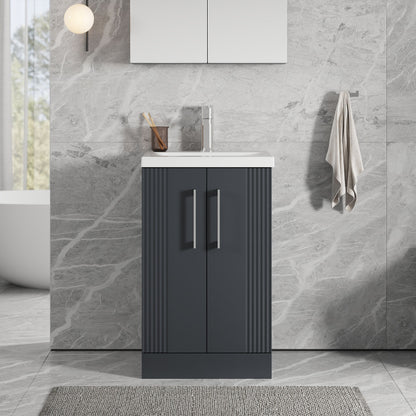 [BFPF1423A] Belvide Partial Fluted 2 Door Floor Standing Vanity Unit with Mid-Edge 1 Tap Hole Ceramic Basin - Lifestyle 1