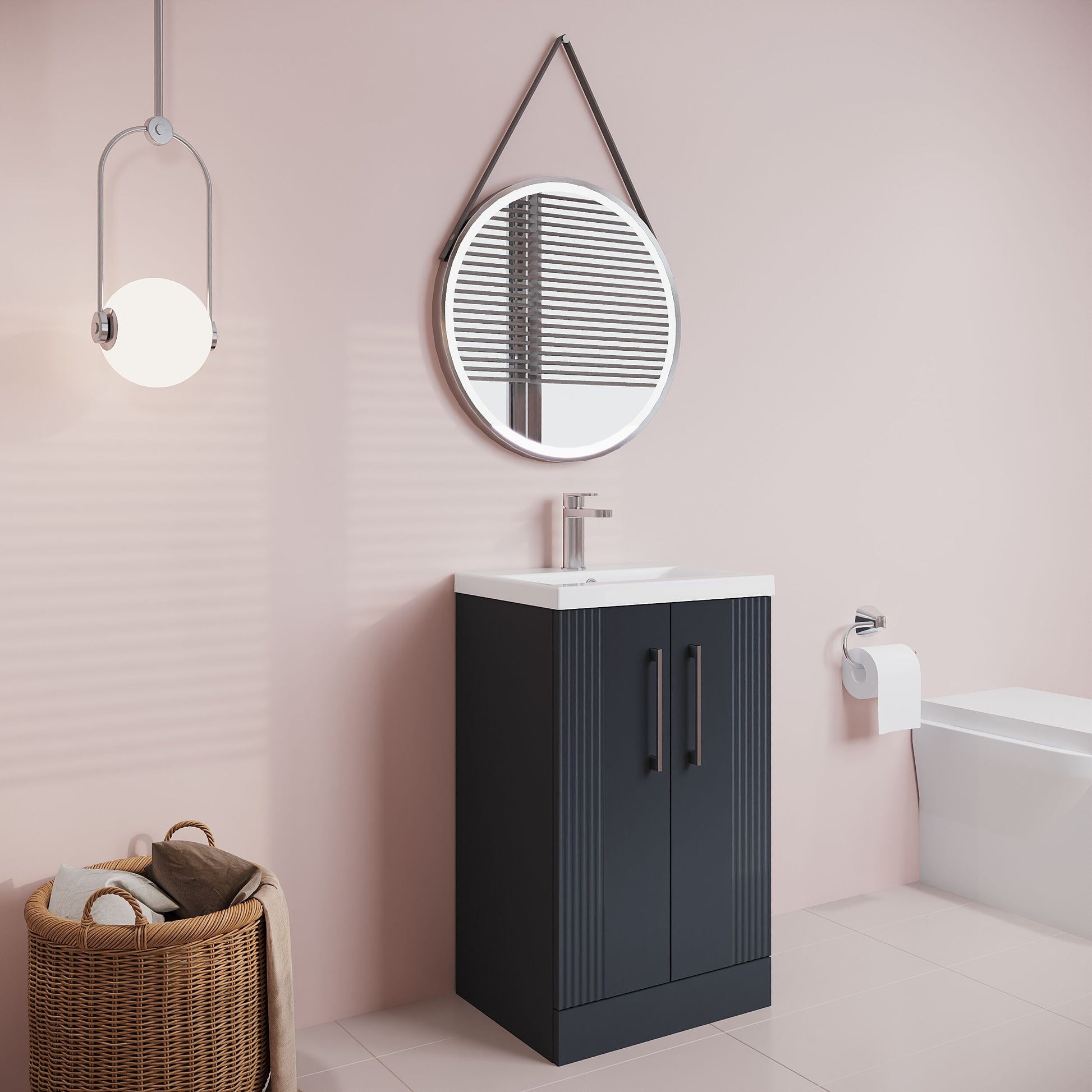 [BFPF1423A] Belvide Partial Fluted 2 Door Floor Standing Vanity Unit with Mid-Edge 1 Tap Hole Ceramic Basin - Lifestyle 3